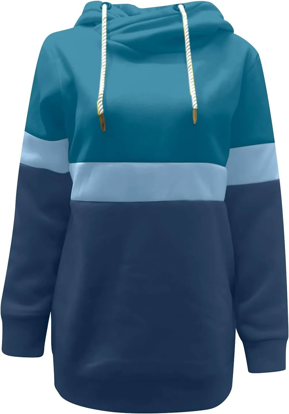 Women's Turtleneck Hoodie Colorblock Long Sleeve Casual Sweatshirt Fashion Drawstring Workout Hooded Pullover