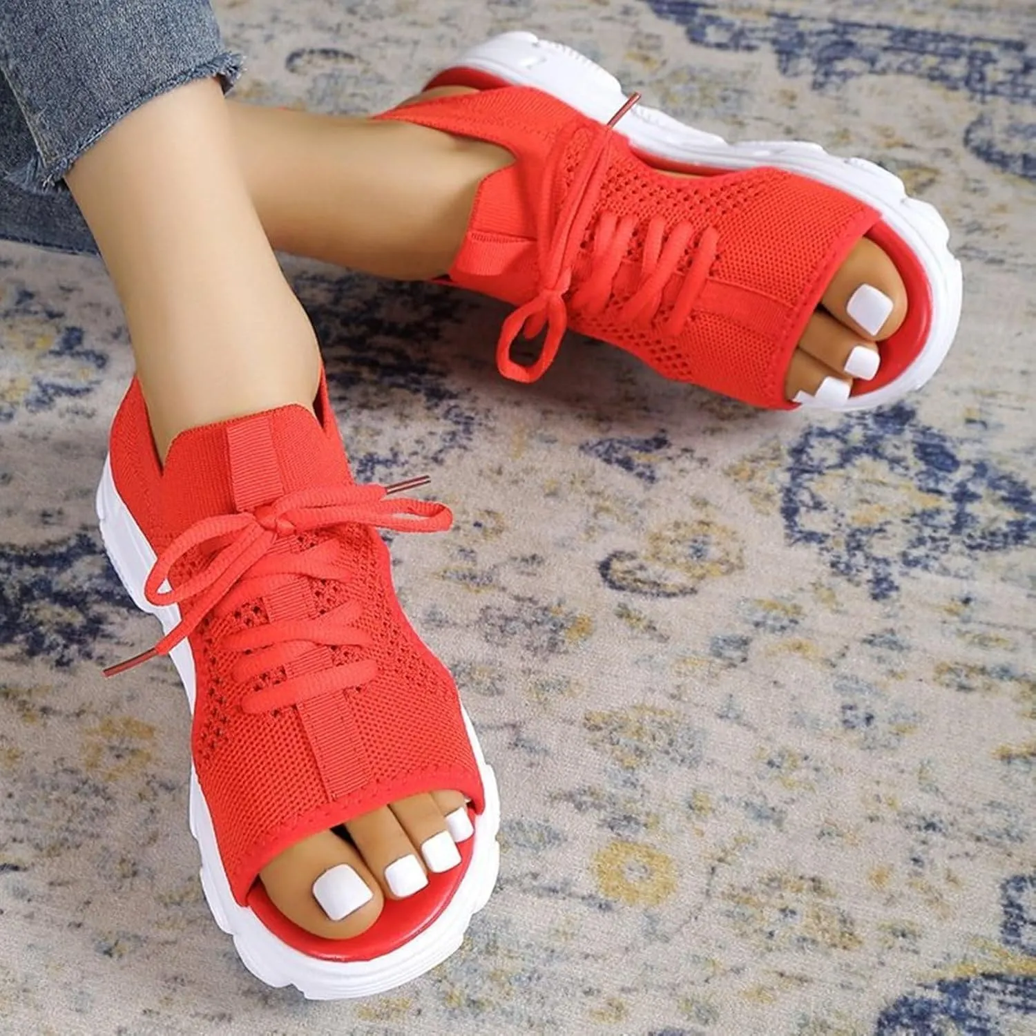 Womens Walking Sport Sandals Arch Support Open Toe Ankle Strap Lace Up Wedge Sandals for Women Outdoor Beach Platform Sandal with Comfortable Plantar Fasciitis