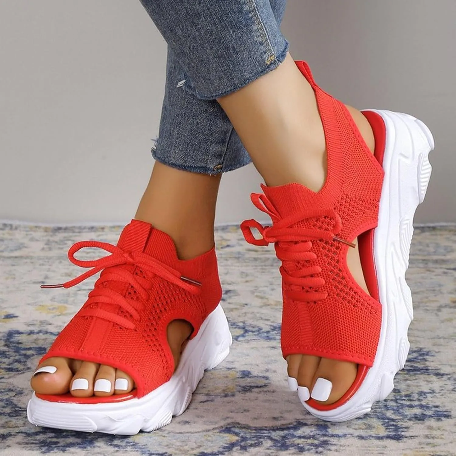 Womens Walking Sport Sandals Arch Support Open Toe Ankle Strap Lace Up Wedge Sandals for Women Outdoor Beach Platform Sandal with Comfortable Plantar Fasciitis