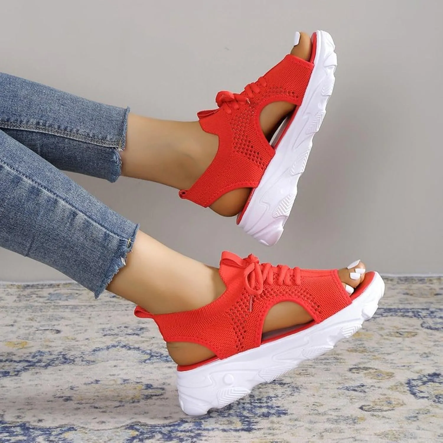 Womens Walking Sport Sandals Arch Support Open Toe Ankle Strap Lace Up Wedge Sandals for Women Outdoor Beach Platform Sandal with Comfortable Plantar Fasciitis