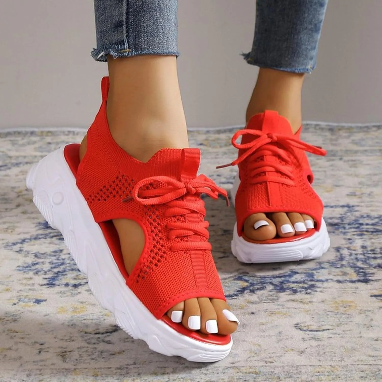 Womens Walking Sport Sandals Arch Support Open Toe Ankle Strap Lace Up Wedge Sandals for Women Outdoor Beach Platform Sandal with Comfortable Plantar Fasciitis