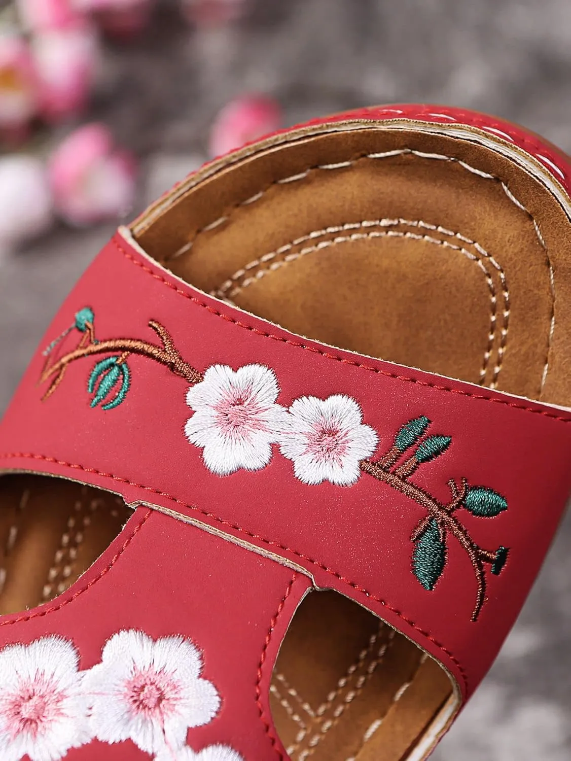 Womens Wedge Sandals Summer Dressy Open Toe Embroidered Wedges, Comfortable Walking Low Sandals Casual Slip on Orthopedic Sandal Slippers All Day Comfort