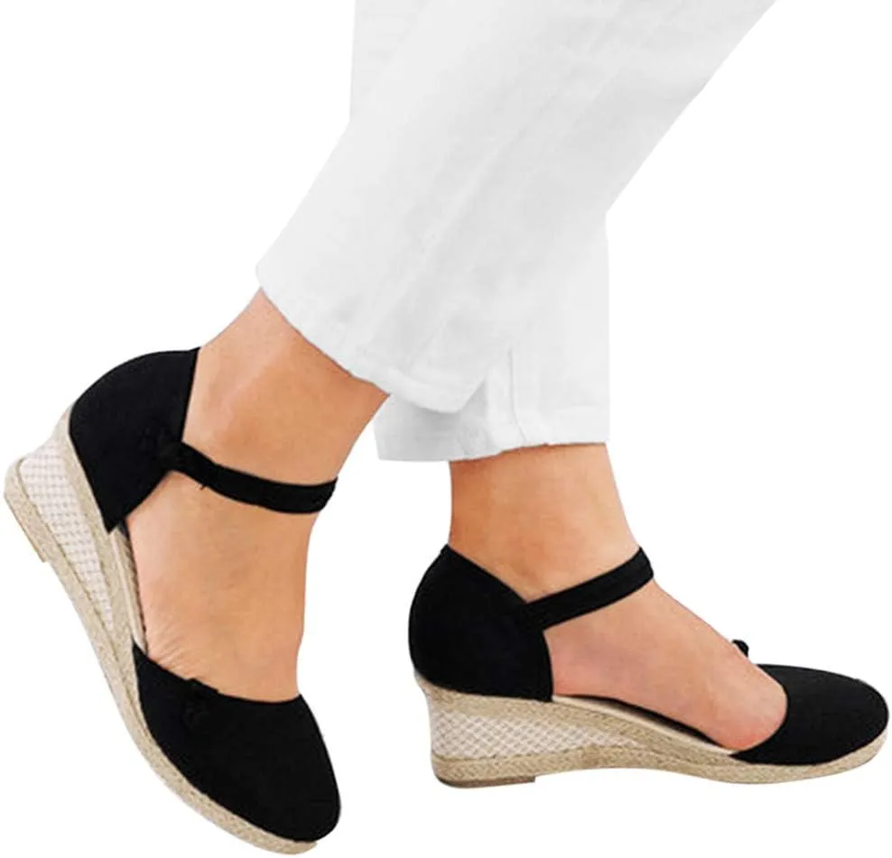 Womens Wedges Sandals Espadrilles Platform Closed Open Toe Ankle Strap Summer Casual Lace Up Low Heel 2025 Beach Dress Shoes