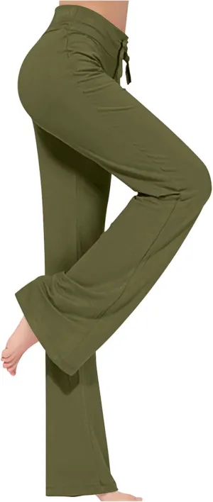 Womens Wide Leg Yoga Pants High Waist Tummy Control Loose Comfy Lounge Trousers Drawstring Workout Leggings
