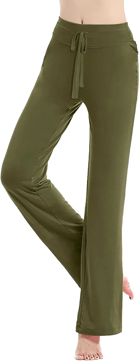 Womens Wide Leg Yoga Pants High Waist Tummy Control Loose Comfy Lounge Trousers Drawstring Workout Leggings