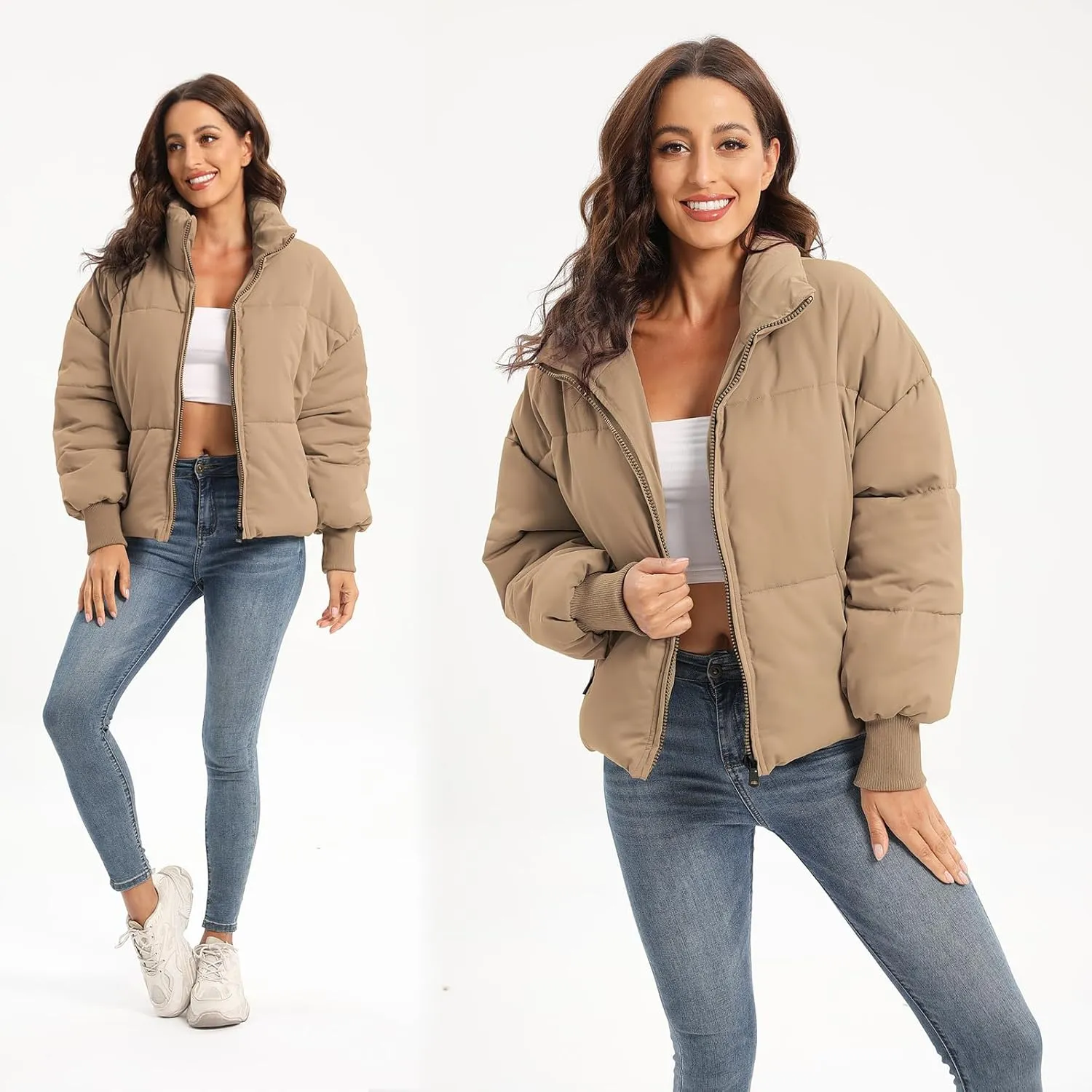 Womens Winter Baggy Zip Puffer jackets Short Down Jacket Coat