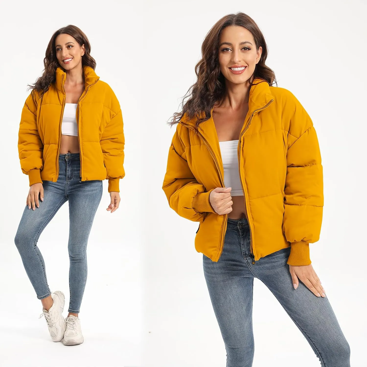 Womens Winter Baggy Zip Puffer jackets Short Down Jacket Coat