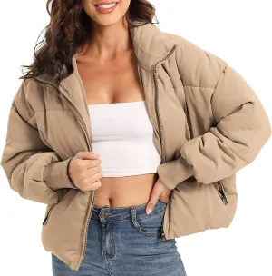 Womens Winter Baggy Zip Puffer jackets Short Down Jacket Coat