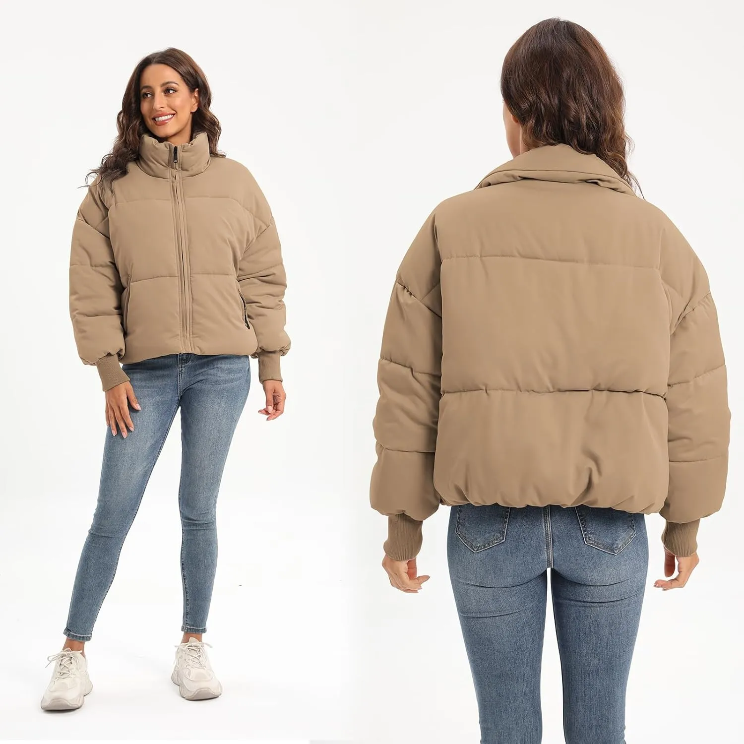 Womens Winter Baggy Zip Puffer jackets Short Down Jacket Coat