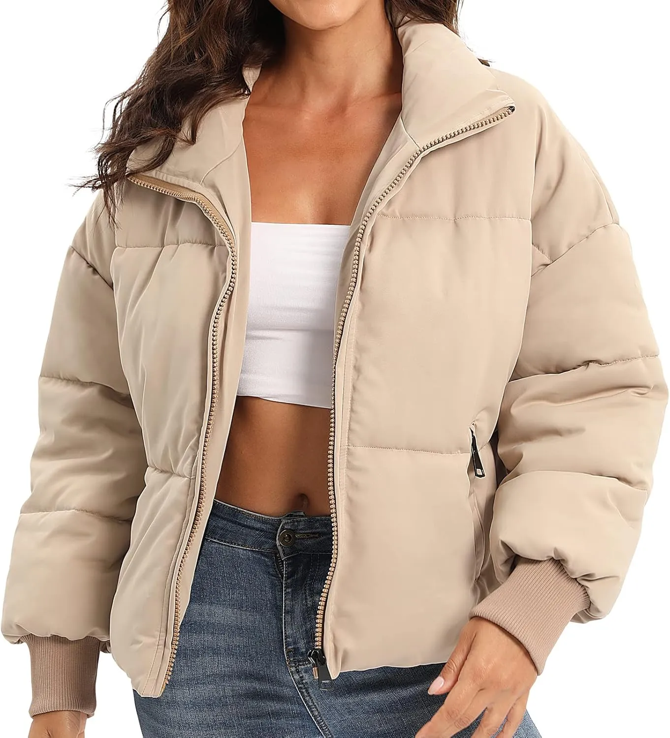 Womens Winter Baggy Zip Puffer jackets Short Down Jacket Coat