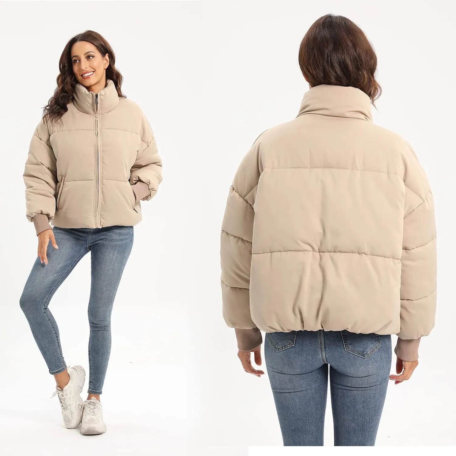 Womens Winter Baggy Zip Puffer jackets Short Down Jacket Coat