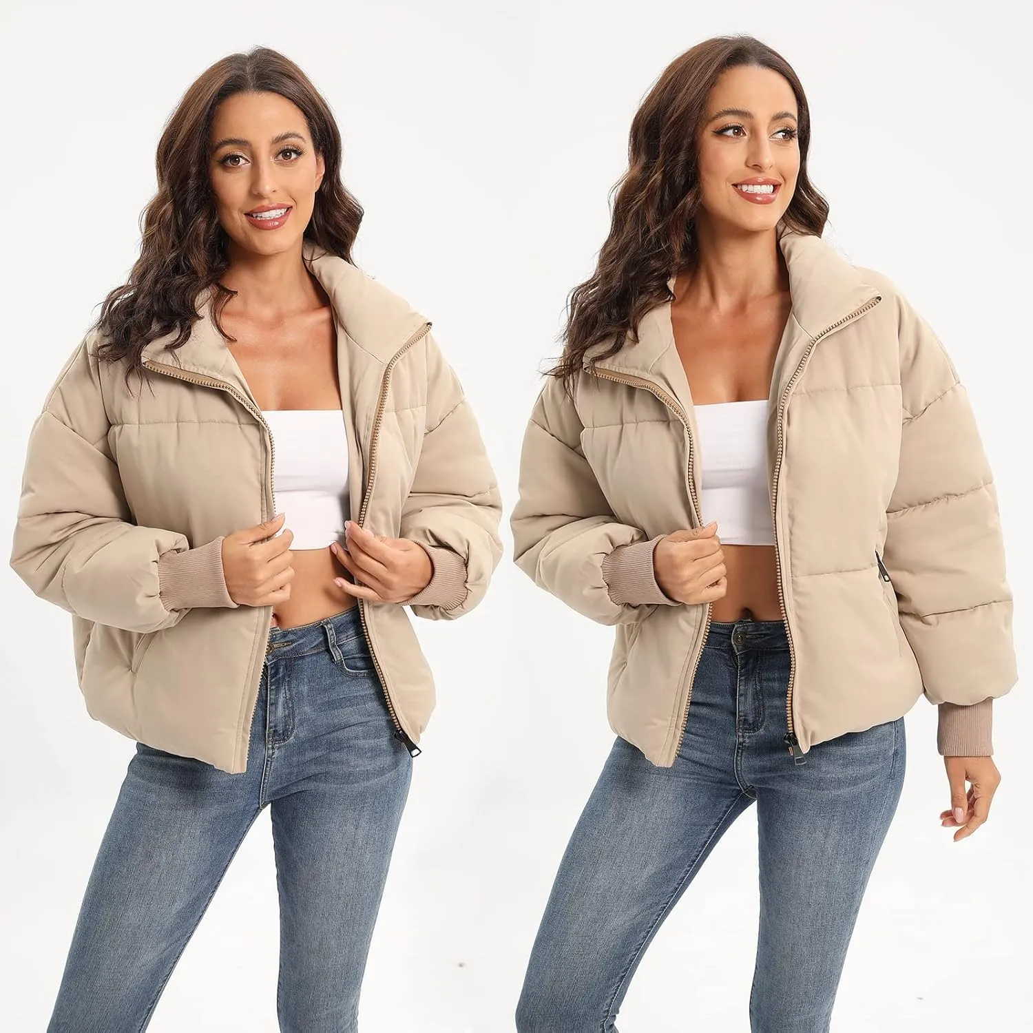 Womens Winter Baggy Zip Puffer jackets Short Down Jacket Coat