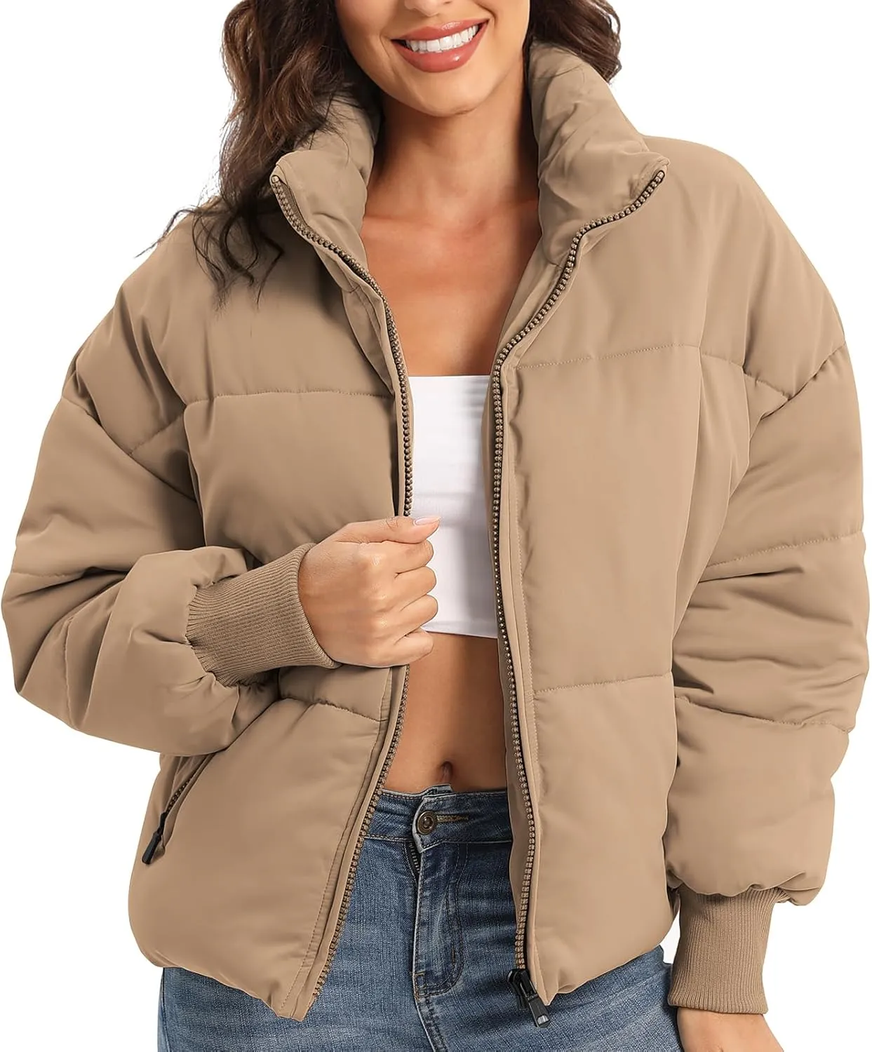 Womens Winter Baggy Zip Puffer jackets Short Down Jacket Coat