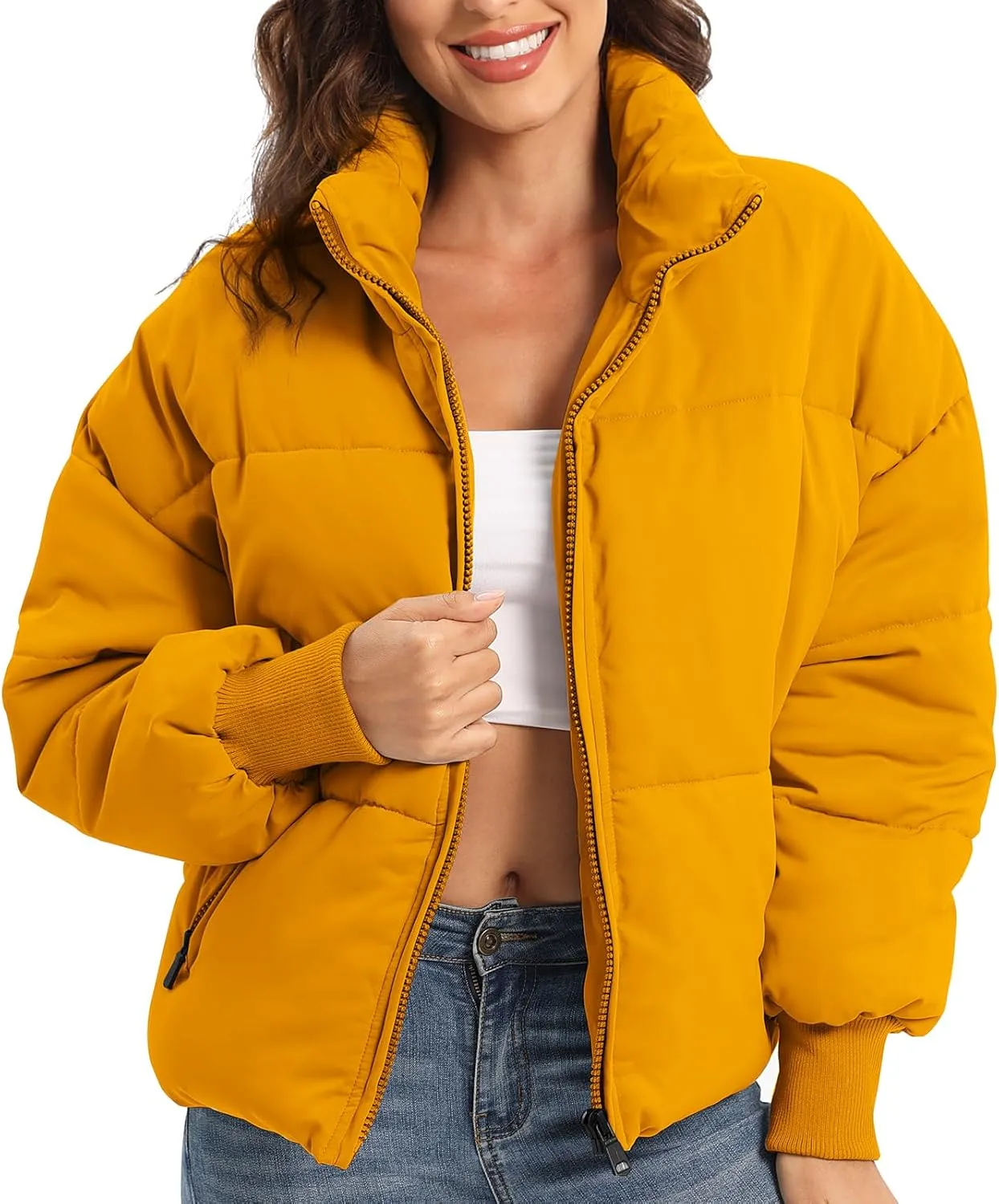 Womens Winter Baggy Zip Puffer jackets Short Down Jacket Coat