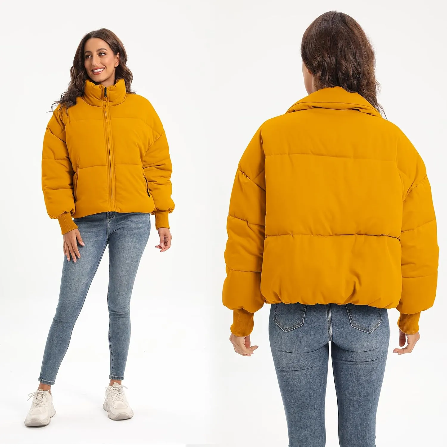 Womens Winter Baggy Zip Puffer jackets Short Down Jacket Coat