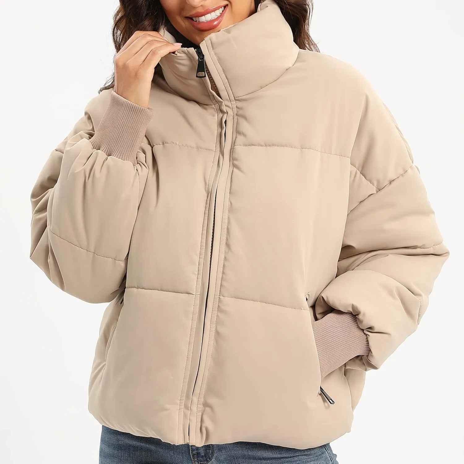 Womens Winter Baggy Zip Puffer jackets Short Down Jacket Coat