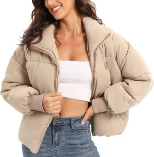 Womens Winter Baggy Zip Puffer jackets Short Down Jacket Coat