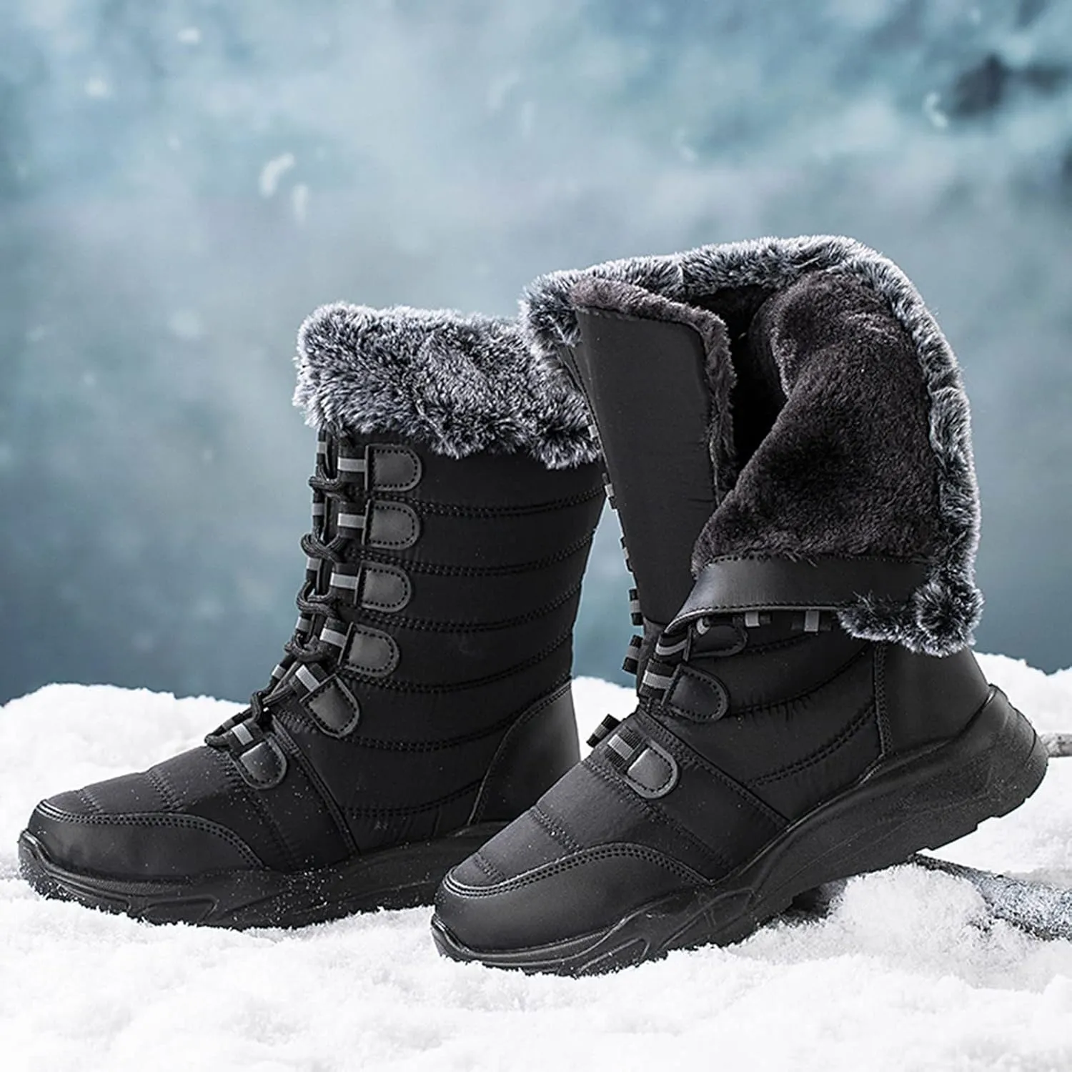 Women's Winter Boots Waterproof Tall Women's Winter Boots Waterproof Non Slip All Black Boots for Winter Snowboots Womens Extra Wide Width Winter Boots