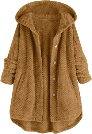 Womens Winter Jacket Coats Button Hem Plus Size Hoodie Top Sweater Blouse Thermal Sweatshirt Outerwear Women Winter