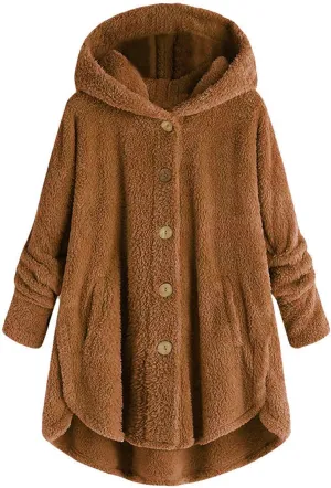 Womens Winter Jacket Coats Button Hem Plus Size Hoodie Top Sweater Blouse Thermal Sweatshirt Outerwear Women Winter