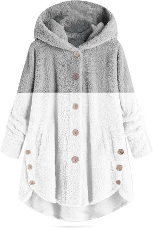 Womens Winter Jacket Coats Button Hem Plus Size Hoodie Top Sweater Blouse Thermal Sweatshirt Outerwear Women