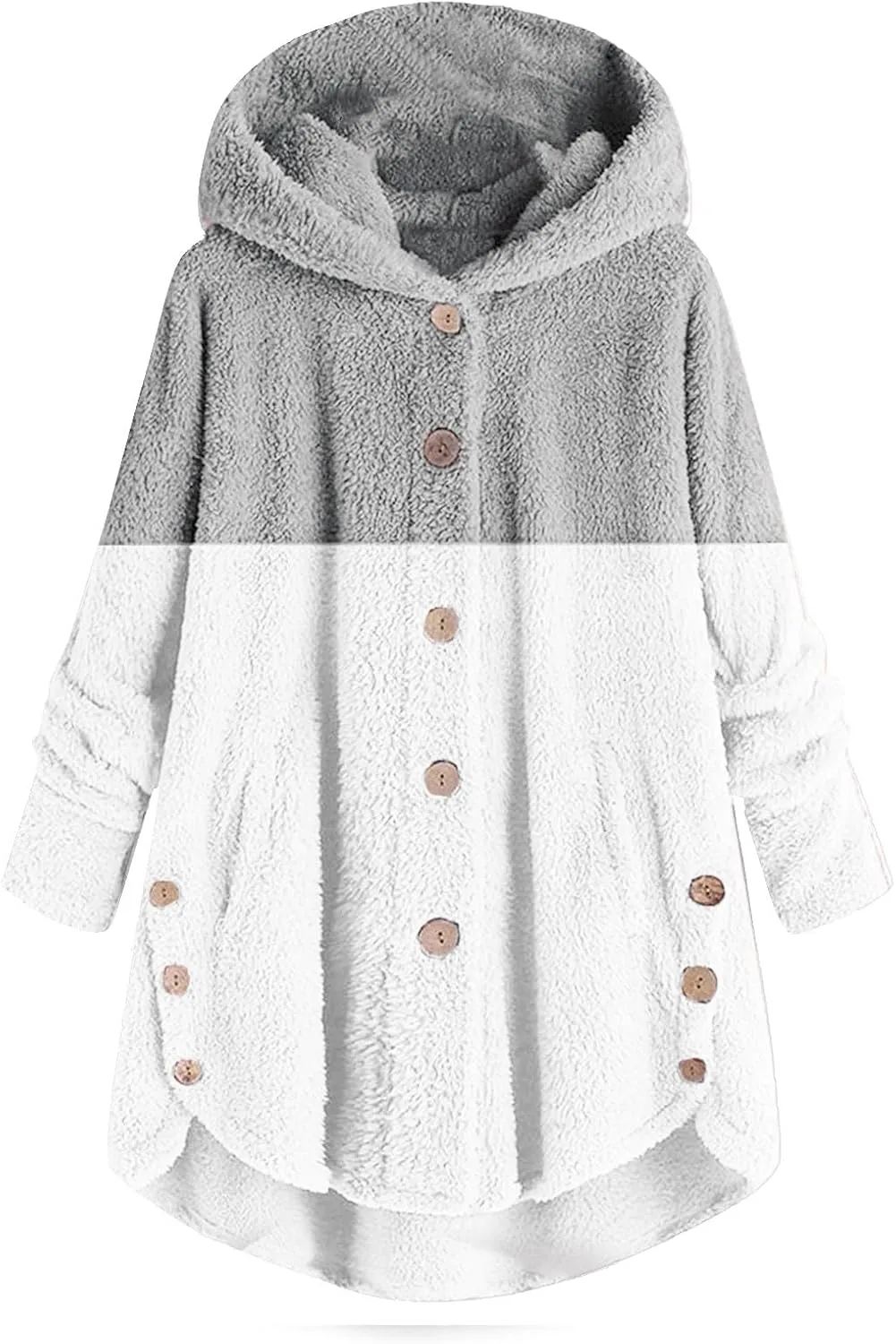 Womens Winter Jacket Coats Button Hem Plus Size Hoodie Top Sweater Blouse Thermal Sweatshirt Outerwear Women