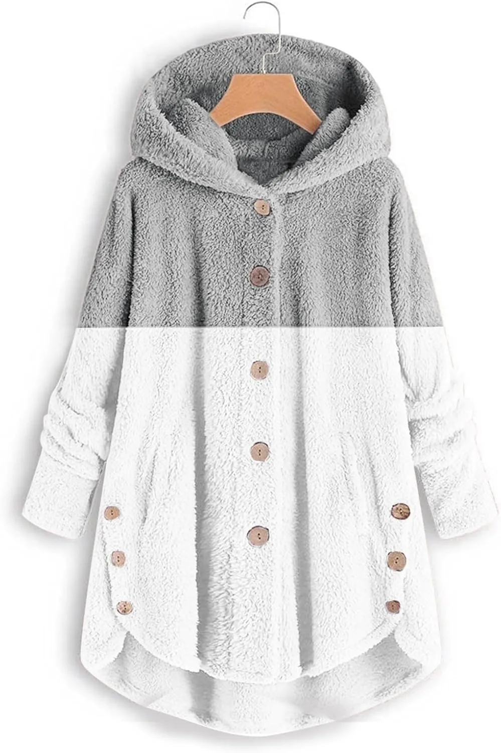 Womens Winter Jacket Coats Button Hem Plus Size Hoodie Top Sweater Blouse Thermal Sweatshirt Outerwear Women