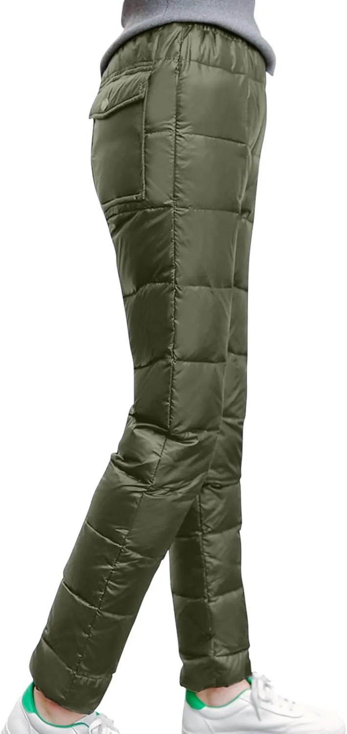 Women's Winter Warm Ski Snow Pants Windproof Padded Quilted Down Pants Thermal Trousers High Waist Outdoor Sweatpants