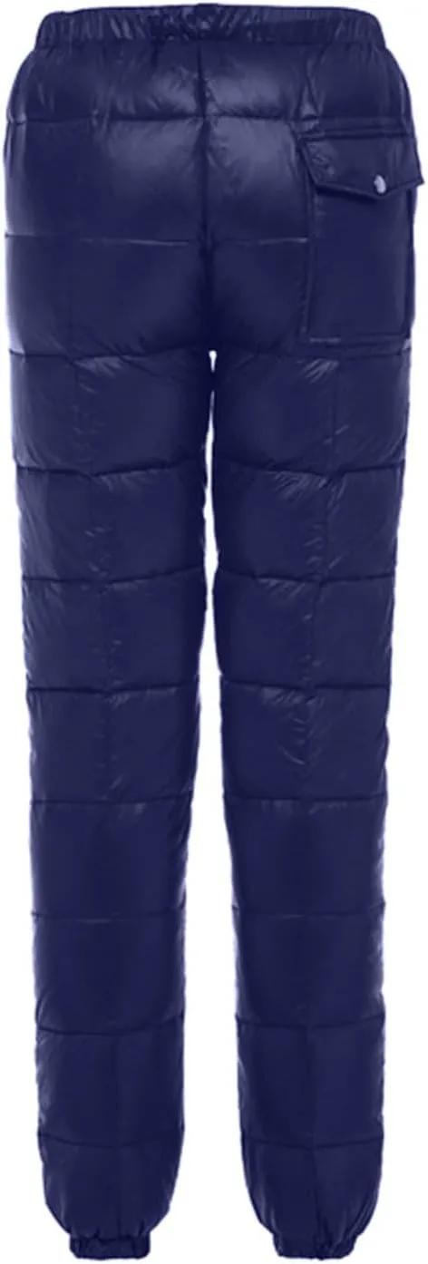 Women's Winter Warm Ski Snow Pants Windproof Padded Quilted Down Pants Thermal Trousers High Waist Outdoor Sweatpants