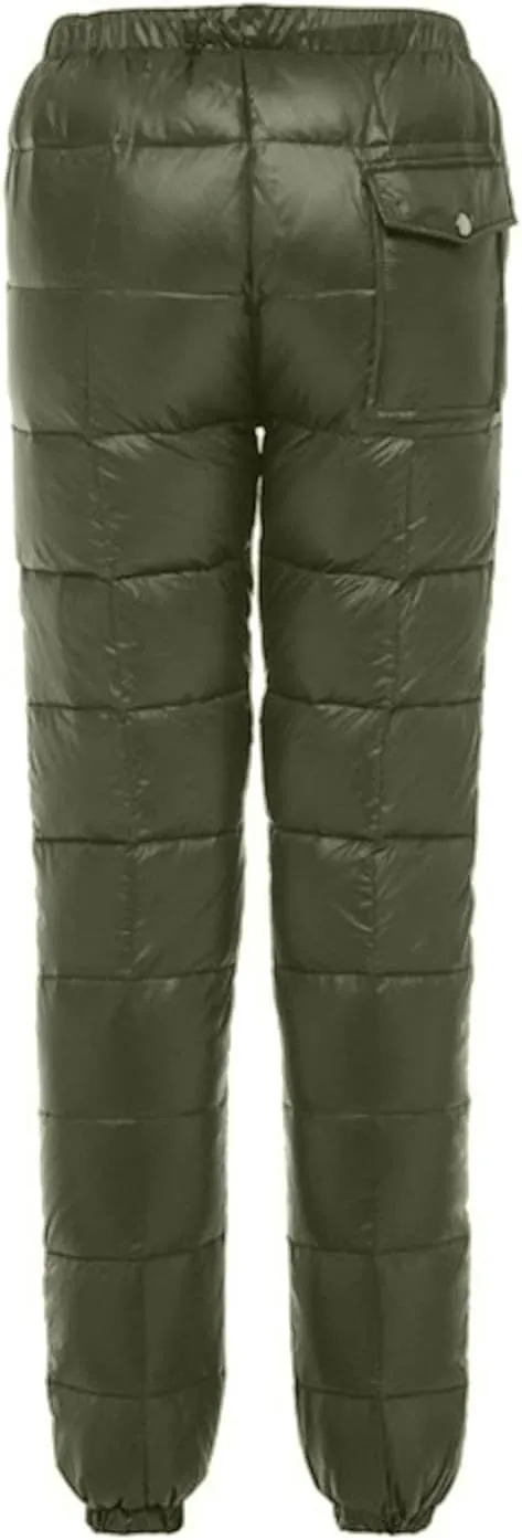 Women's Winter Warm Ski Snow Pants Windproof Padded Quilted Down Pants Thermal Trousers High Waist Outdoor Sweatpants