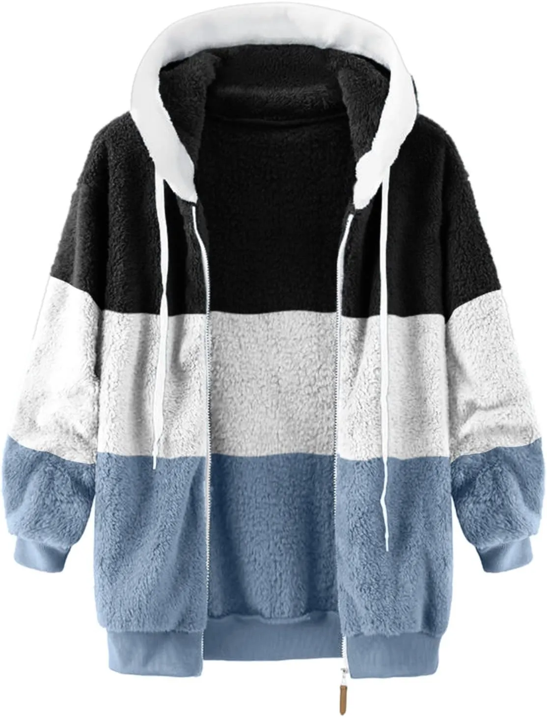 Womens Y2k Tops Zipper Long Sleeve Stitching Coats Color Block Fleece Plush Hooded Jacket Dressy Outerwear
