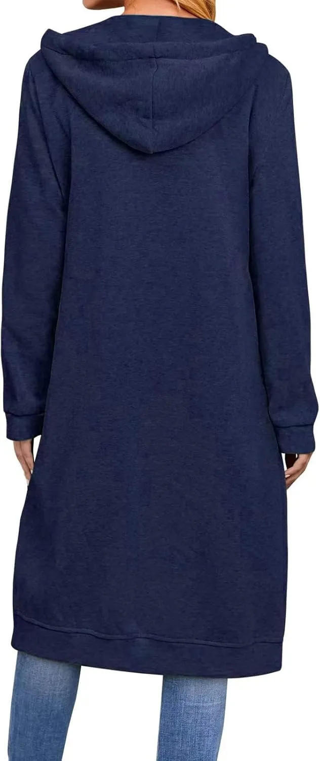 Womens Zip Up Hoodies Knee Length Tunic Sweatshirts Oversized Fleece Long Sleeve Jackets Workout Tops with Pockets