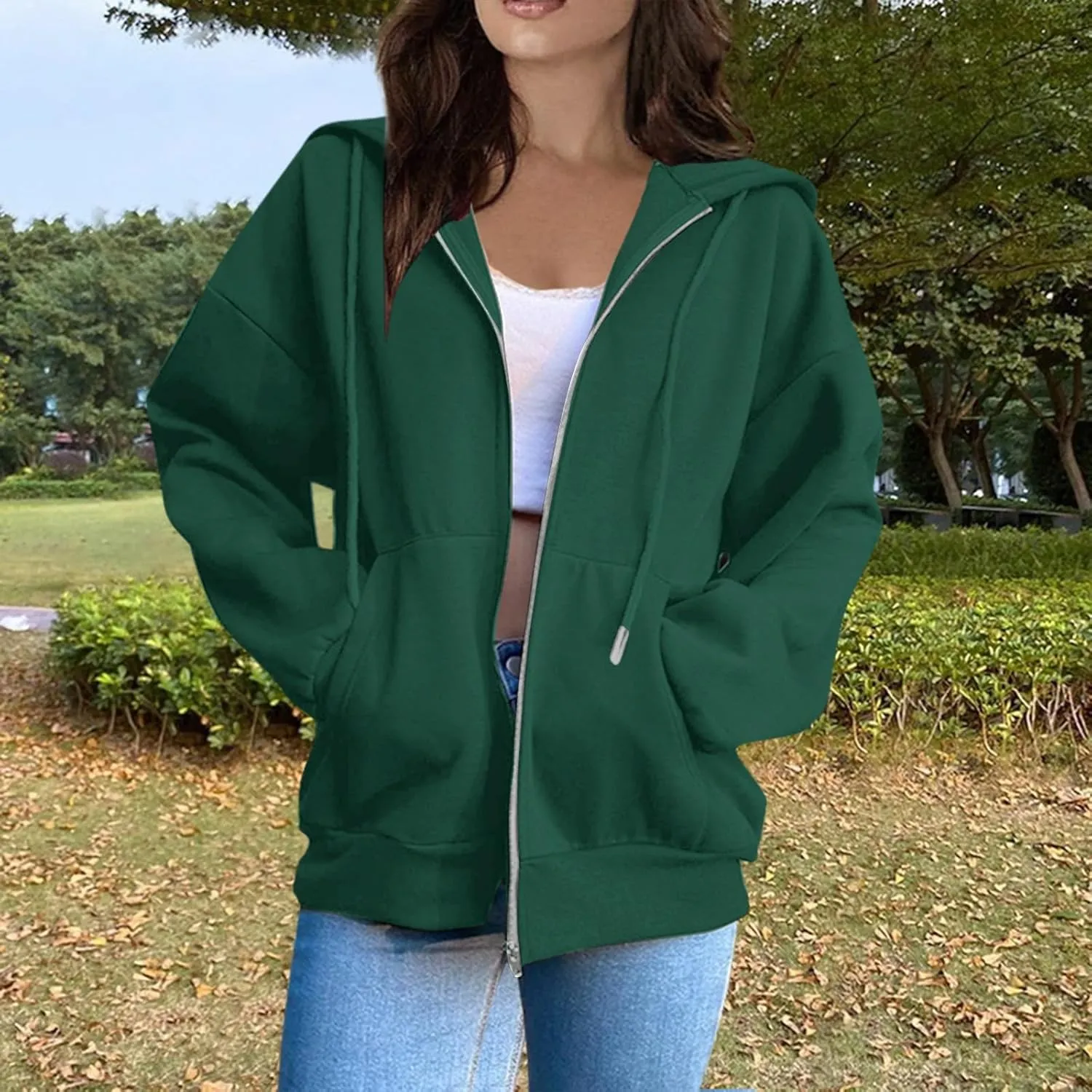 Women's Zip Up Y2K Hoodies Casual Long Sleeve Track Jackets With Pockets Fashion Vintage Oversized Loose Fit Hoodies