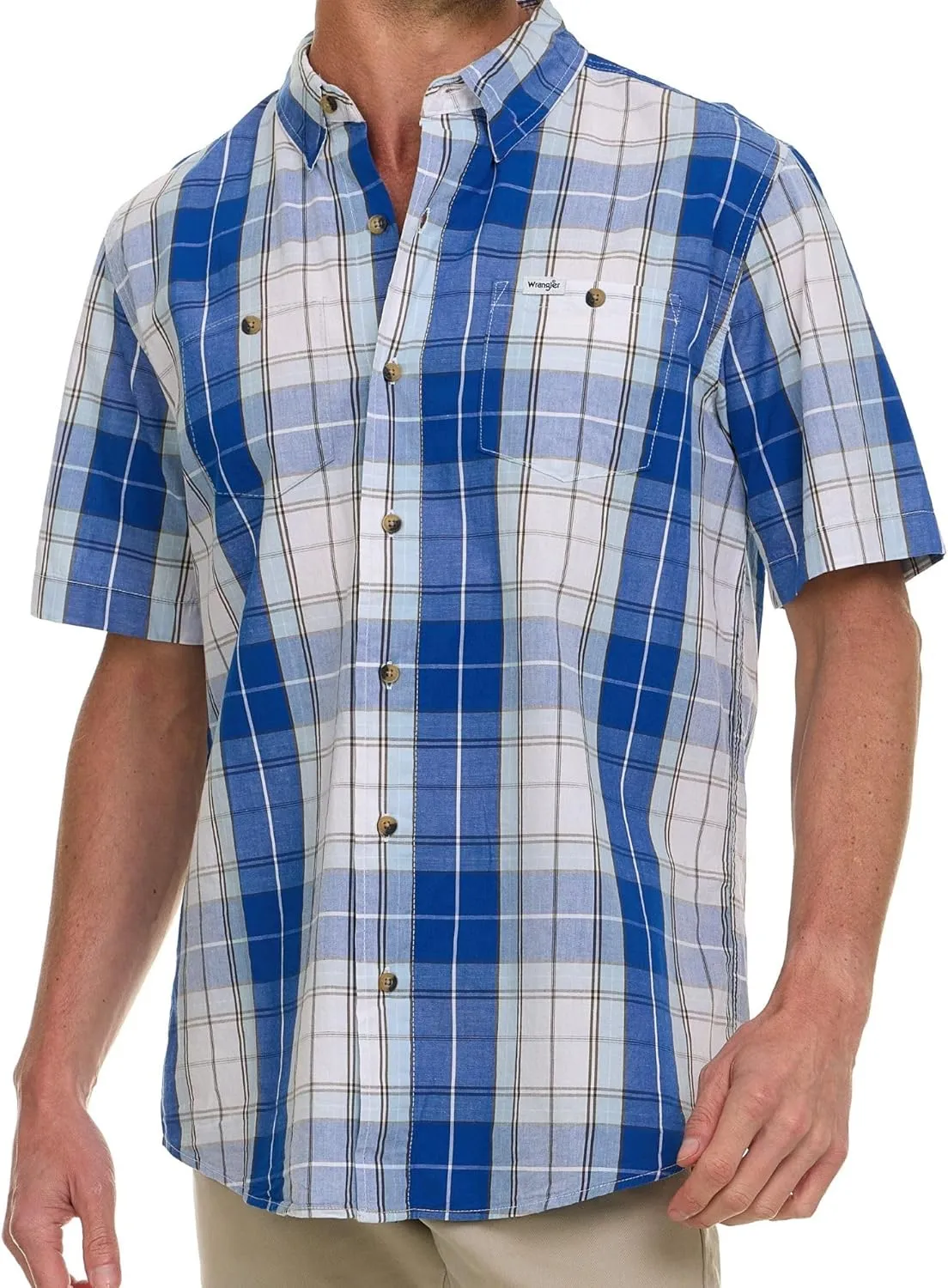 Wrangler Button Up Shirts for Men Big and Tall - Plaid Short Sleeve Casual Shirt