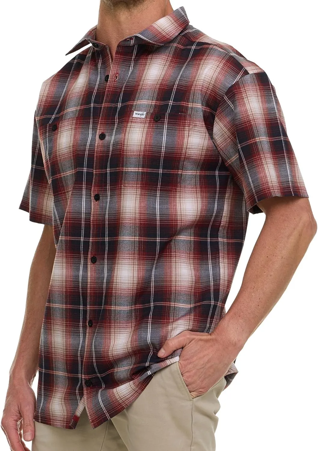 Wrangler Button Up Shirts for Men Big and Tall - Plaid Short Sleeve Casual Shirt