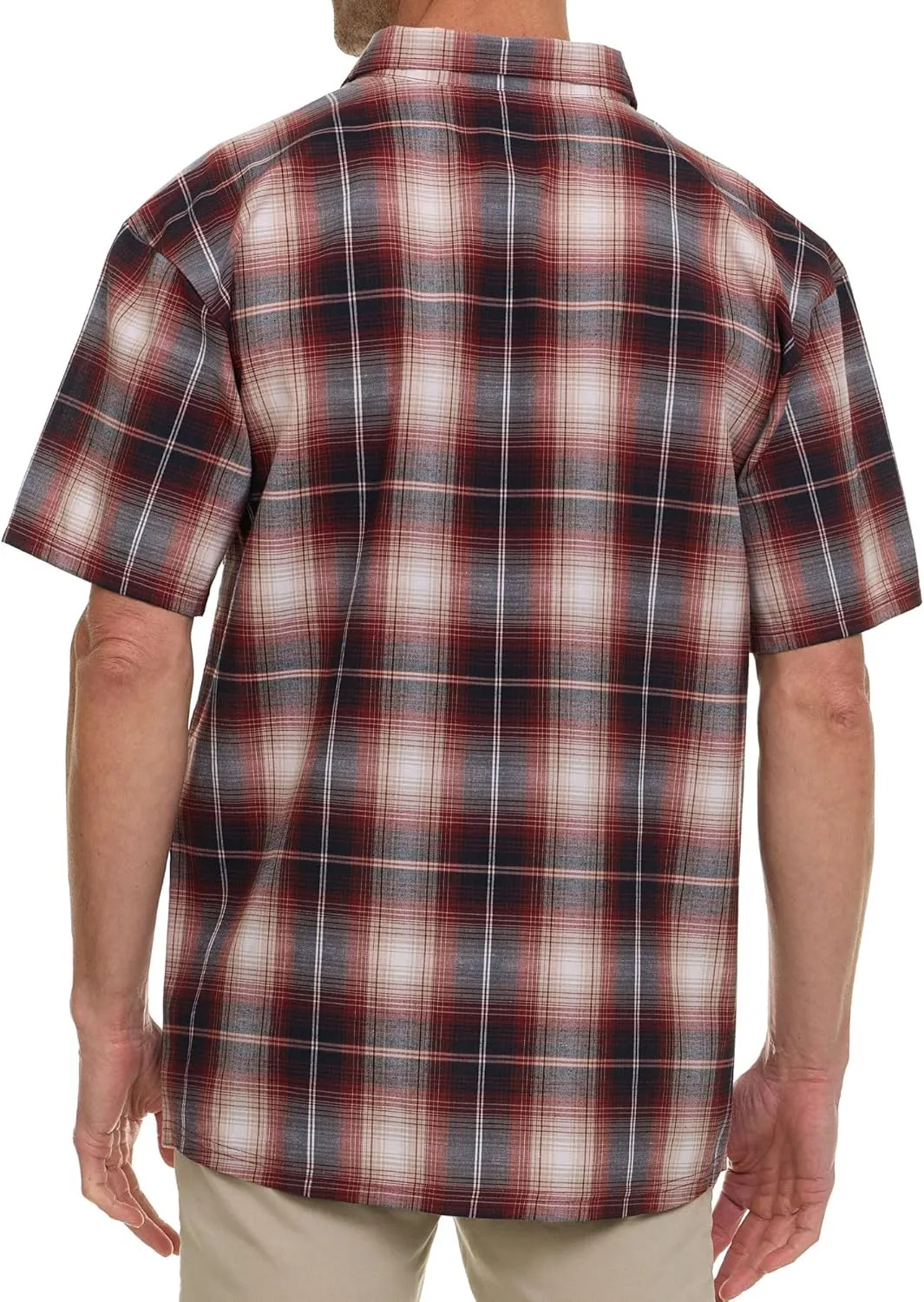 Wrangler Button Up Shirts for Men Big and Tall - Plaid Short Sleeve Casual Shirt
