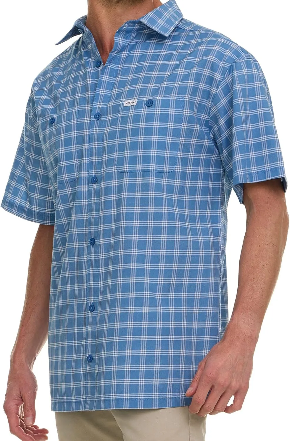 Wrangler Button Up Shirts for Men Big and Tall - Plaid Short Sleeve Casual Shirt