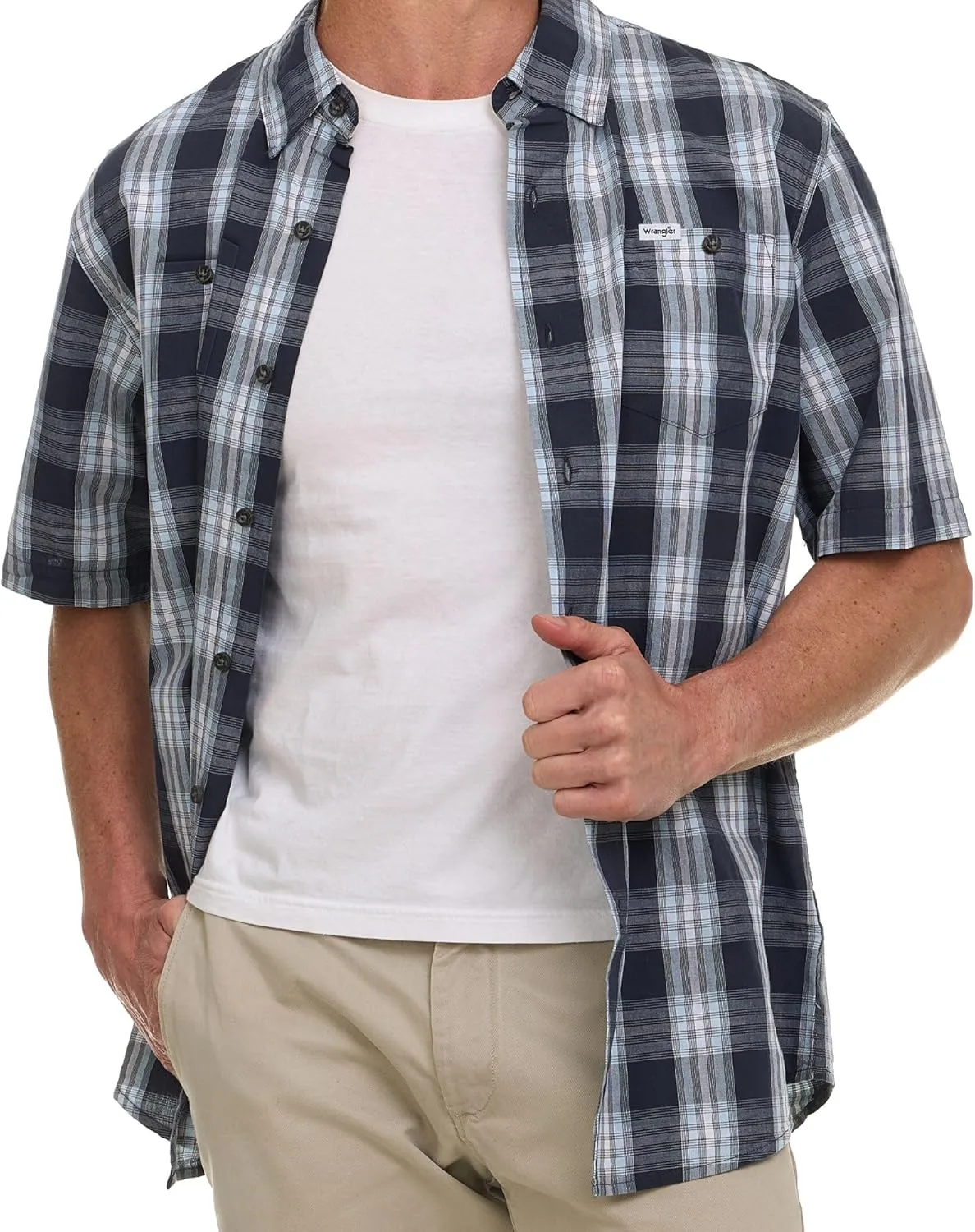 Wrangler Button Up Shirts for Men Big and Tall - Plaid Short Sleeve Casual Shirt
