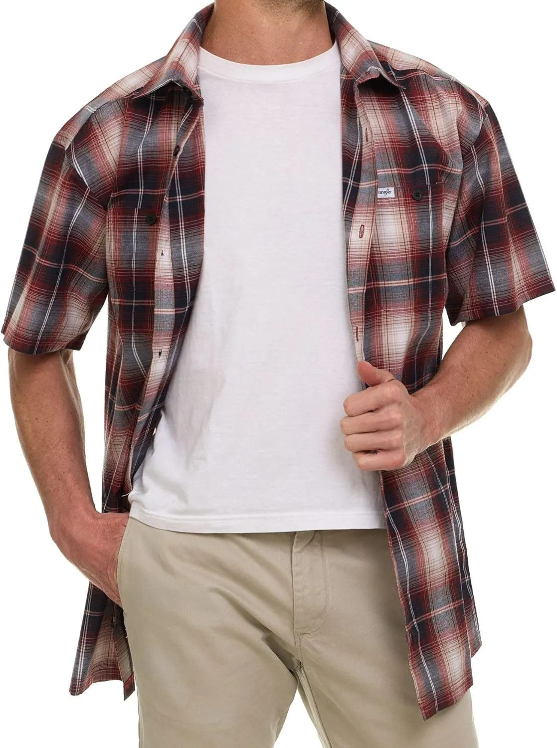 Wrangler Button Up Shirts for Men Big and Tall - Plaid Short Sleeve Casual Shirt