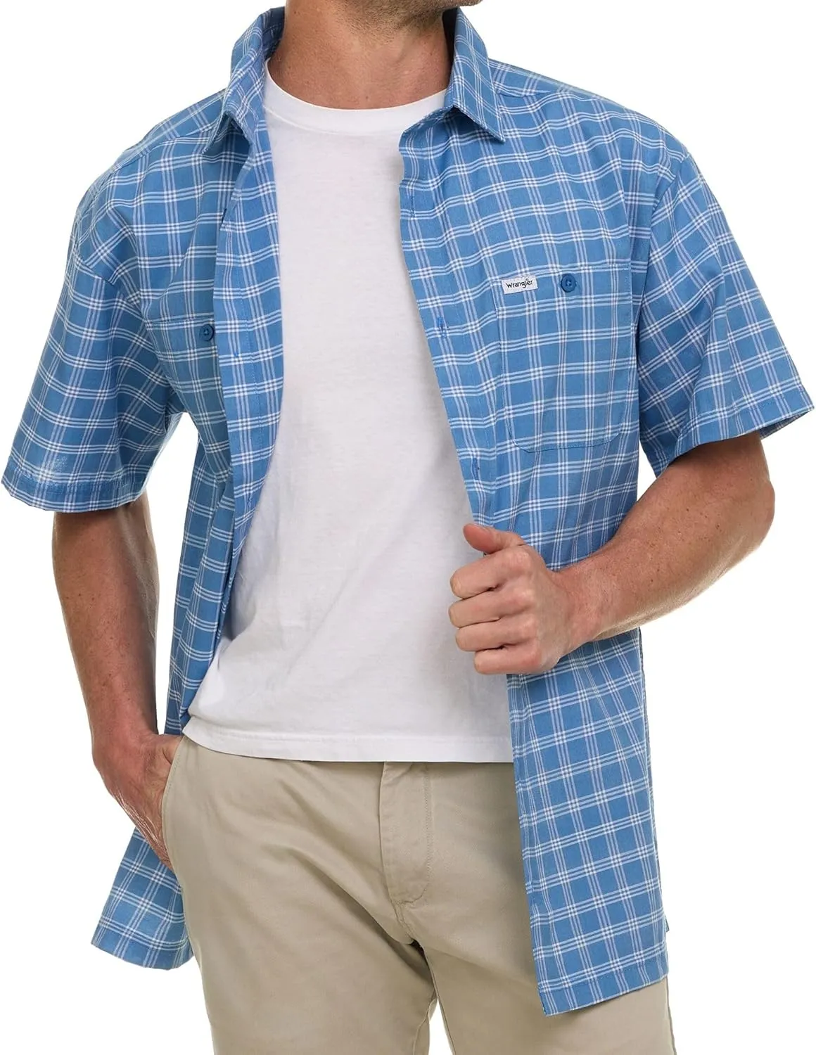 Wrangler Button Up Shirts for Men Big and Tall - Plaid Short Sleeve Casual Shirt