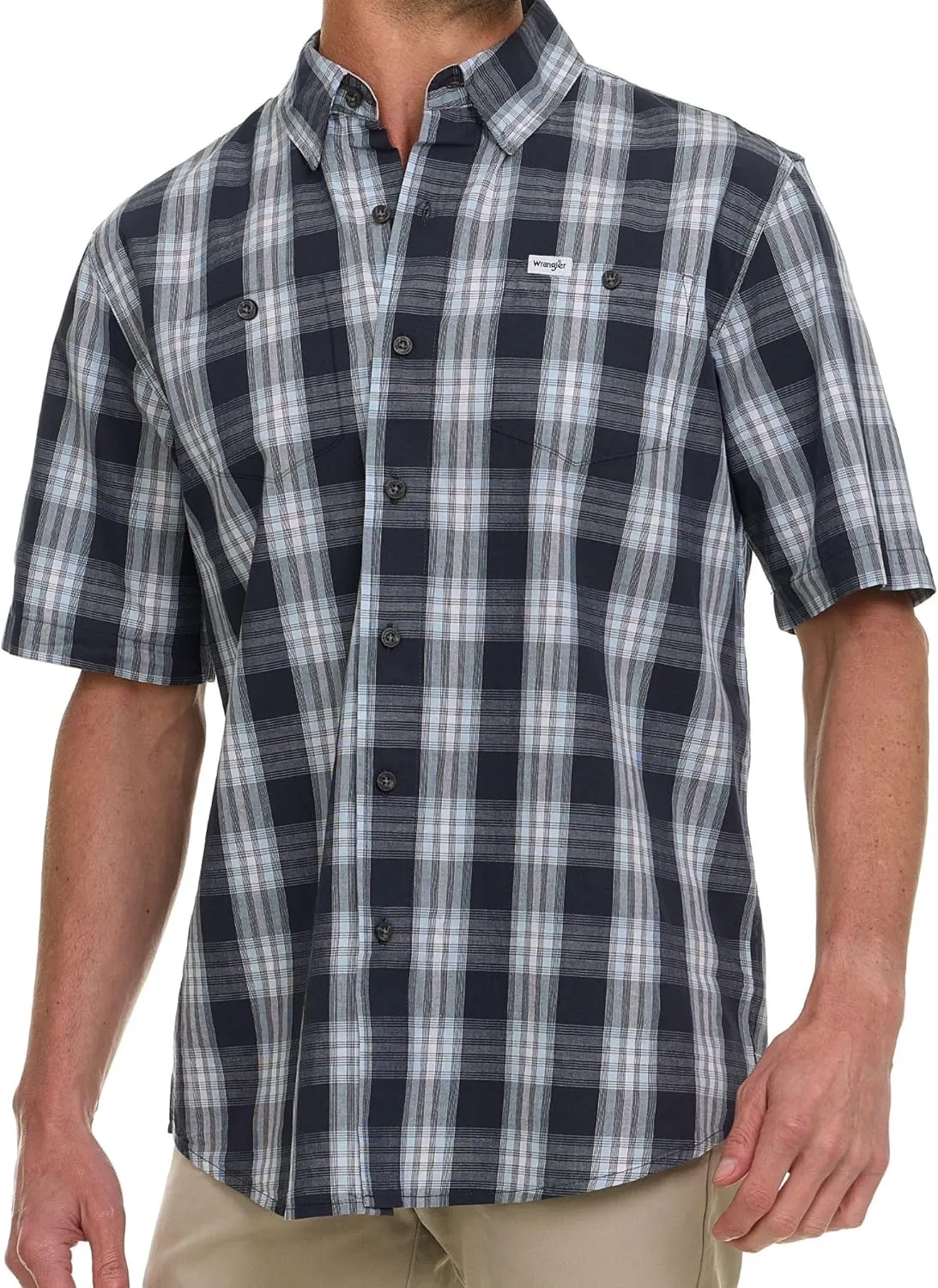 Wrangler Button Up Shirts for Men Big and Tall - Plaid Short Sleeve Casual Shirt