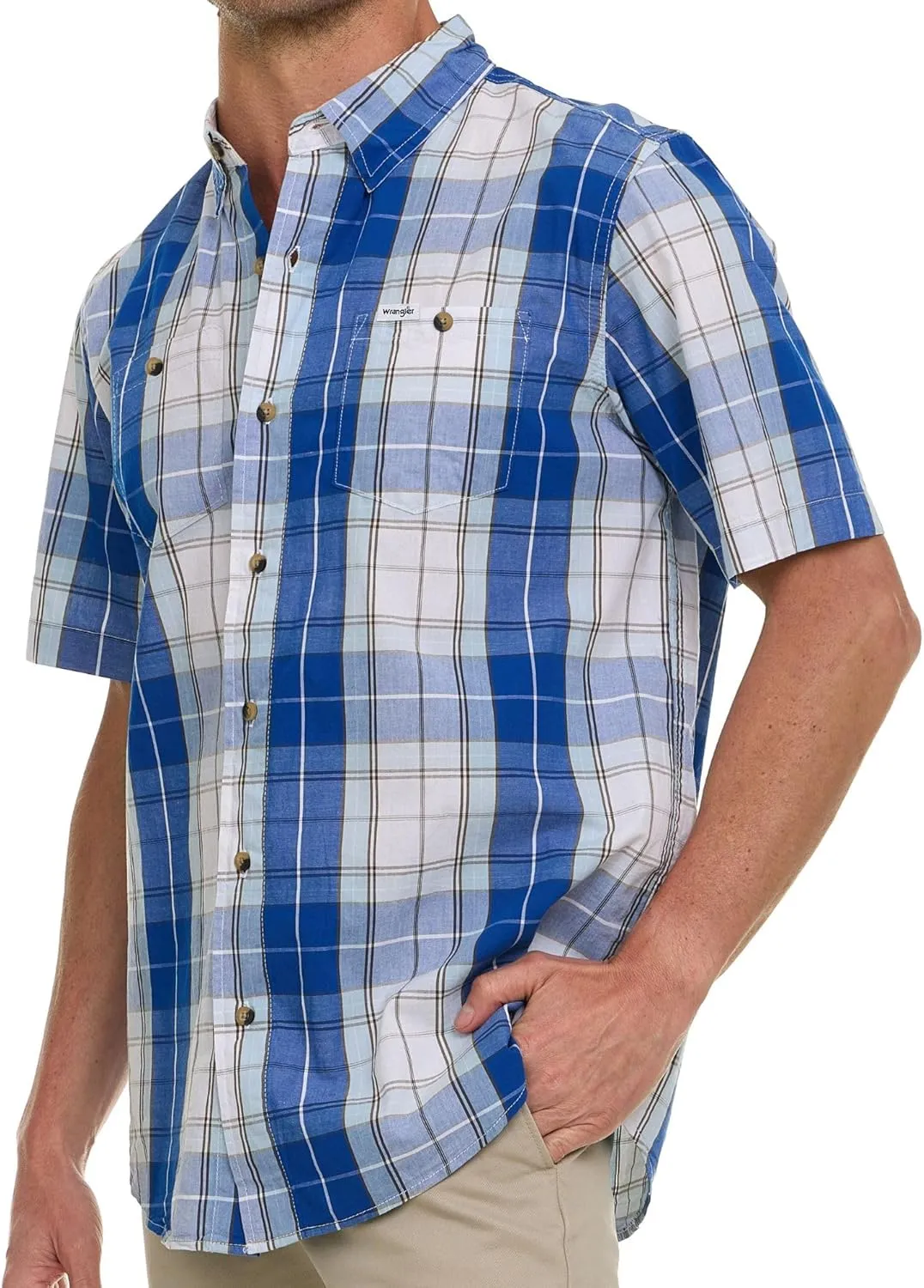 Wrangler Button Up Shirts for Men Big and Tall - Plaid Short Sleeve Casual Shirt