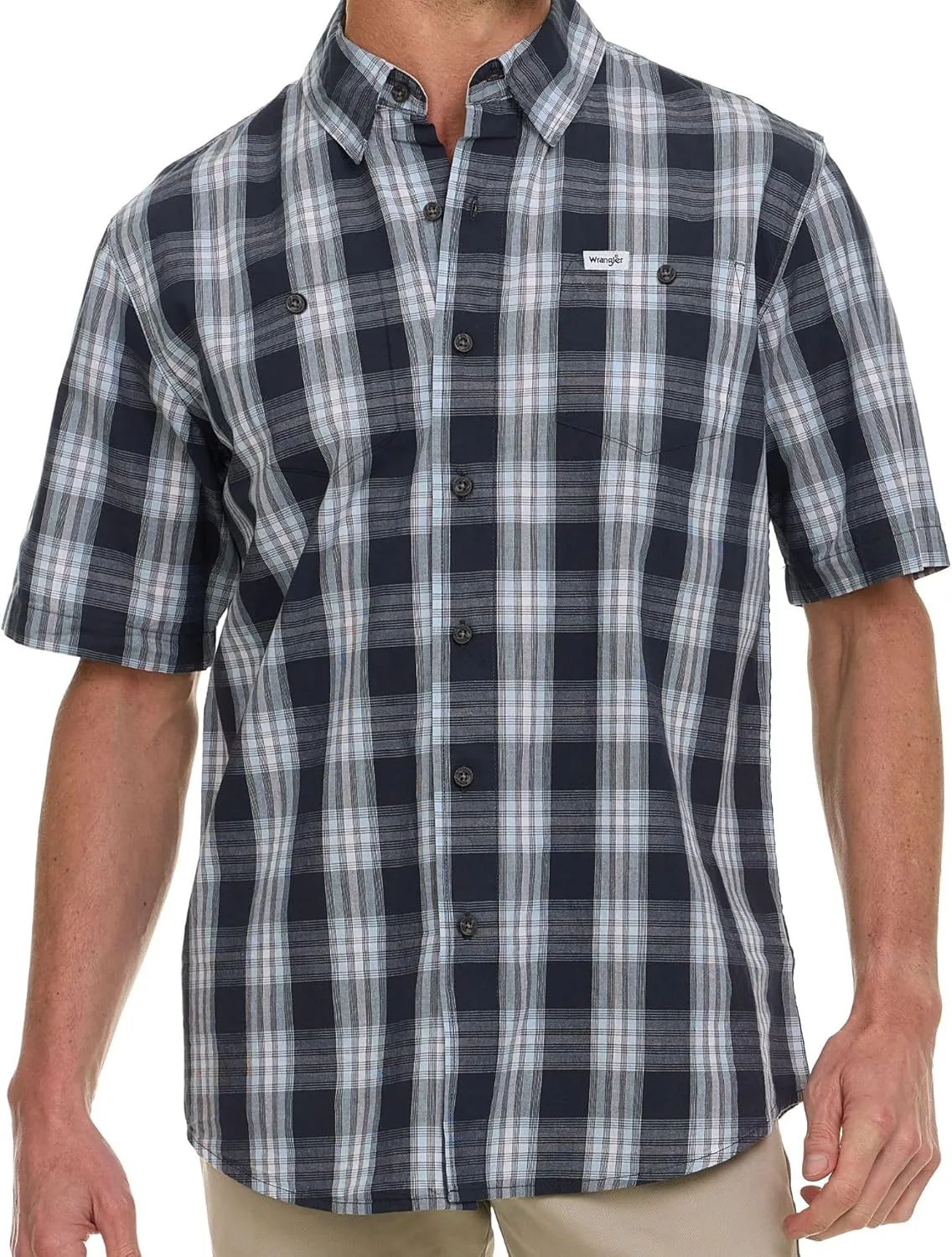 Wrangler Button Up Shirts for Men Big and Tall - Plaid Short Sleeve Casual Shirt