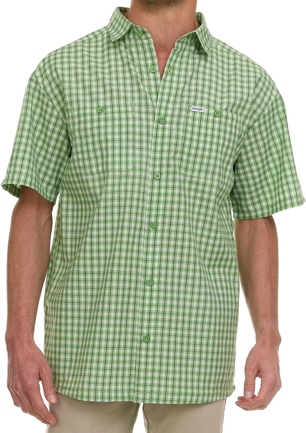 Wrangler Button Up Shirts for Men Big and Tall - Plaid Short Sleeve Casual Shirt