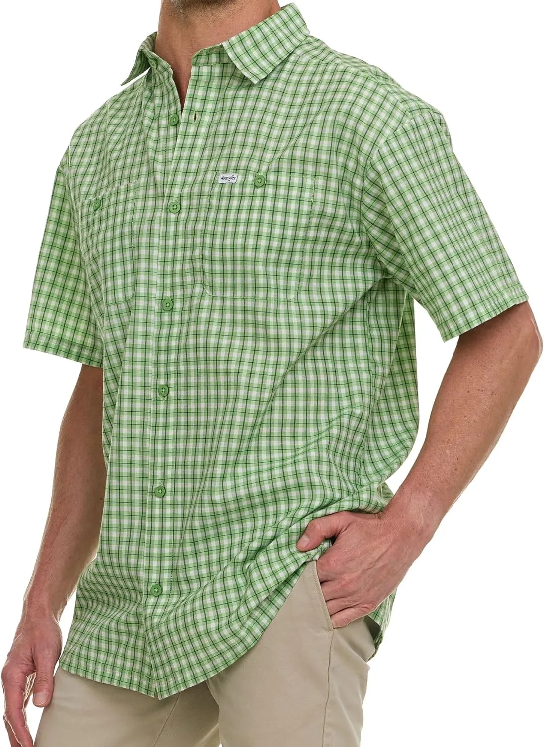 Wrangler Button Up Shirts for Men Big and Tall - Plaid Short Sleeve Casual Shirt