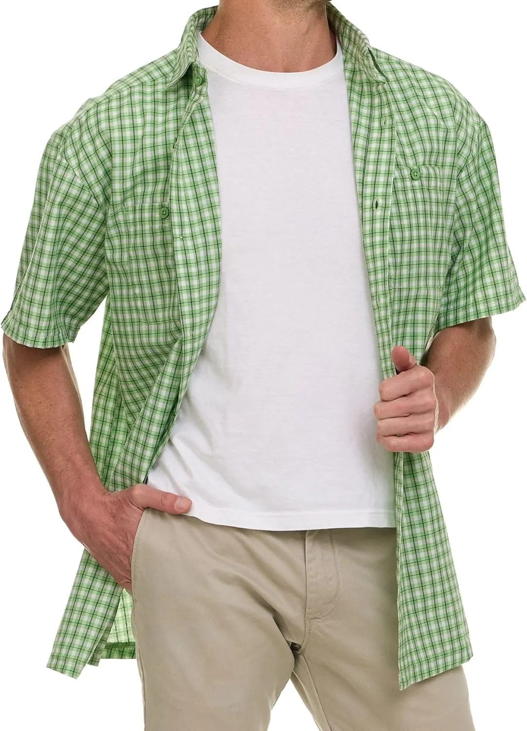 Wrangler Button Up Shirts for Men Big and Tall - Plaid Short Sleeve Casual Shirt