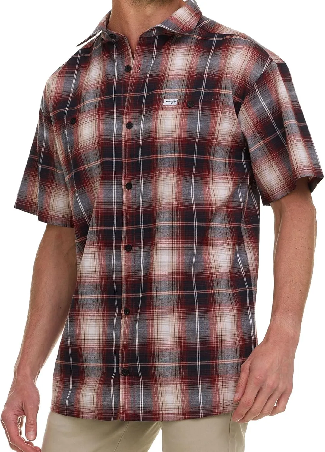 Wrangler Button Up Shirts for Men Big and Tall - Plaid Short Sleeve Casual Shirt