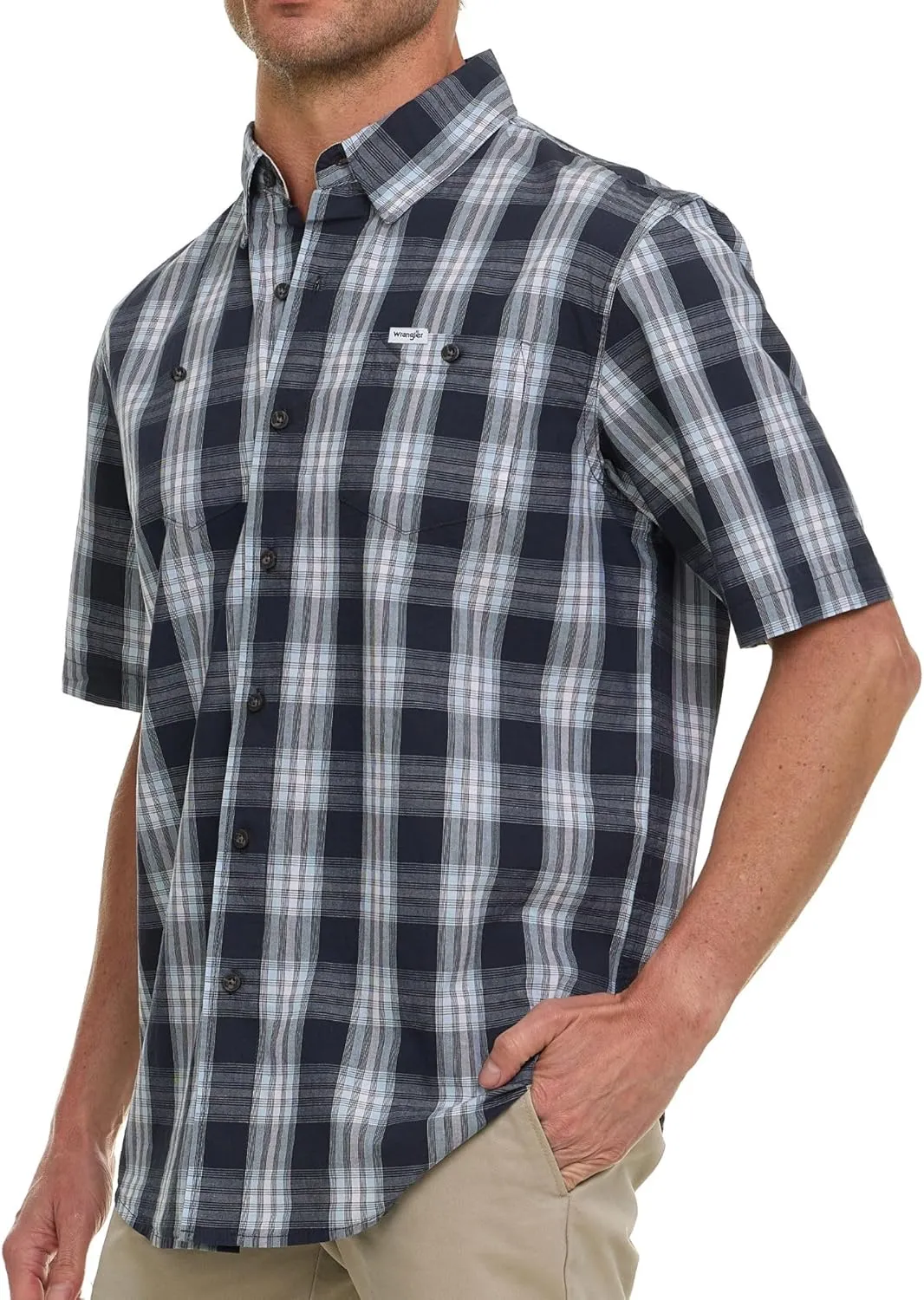 Wrangler Button Up Shirts for Men Big and Tall - Plaid Short Sleeve Casual Shirt