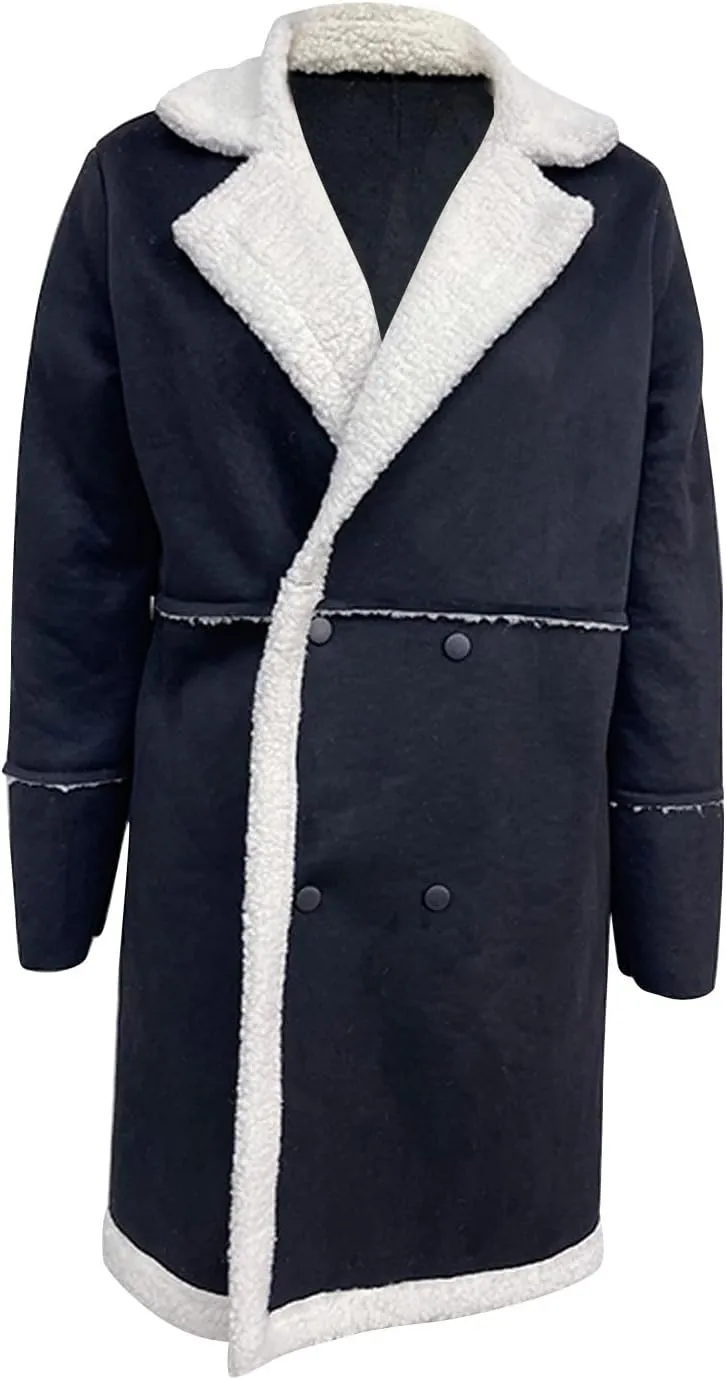 XUNRYAN Womens Trench Coats Long Sherpa Fleece Jacket Winter Warm Thicken Suede Jacket Notch Lapel Peacoat Shearling Parka