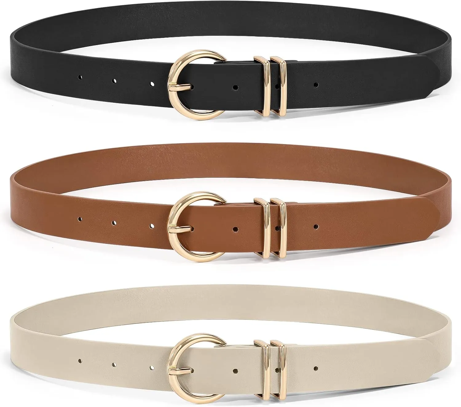 XZQTIVE 3 Pack Women Belts For Jeans Dresses Pants Ladies Leather Waist Belt with Gold Buckle